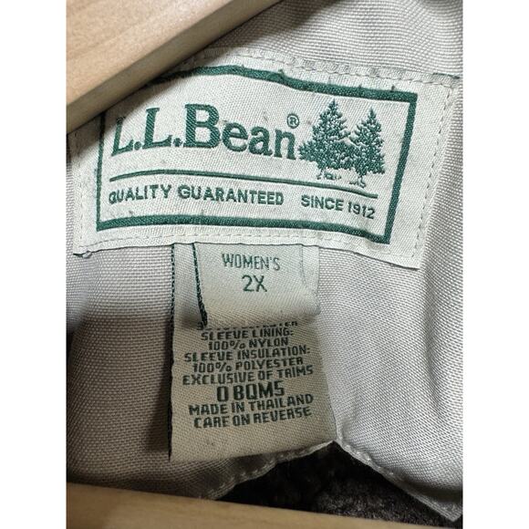 LL Bean Jacket Womens L beige Quilted Lined Field Chore Barn Work Coat Canvas - Picture 3 of 9
